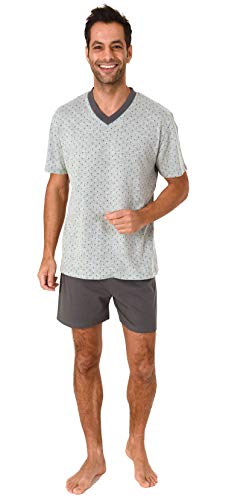 RELAX by Normann Eleganter Herren Shorty Pyjama Kurzarm mit zeitlosem Minimal-Print - 66623, Farbe:grau-Melange, Größe:50 von RELAX by Normann