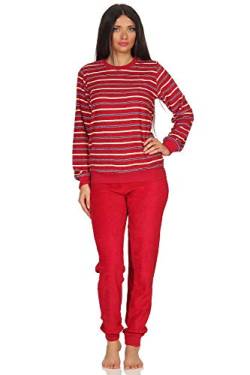 RELAX by Normann Kuscheliger Frottee Pyjama für Damen mit Bündchen und geringelten Oberteil - 291 13 772, Farbe:rot, Größe2:48/50 von RELAX by Normann