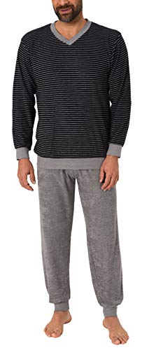 RELAX by Normann Lässiger Herren Frottee Pyjama Langarm mit Bündchen in Ringel - Optik - 291 101 13 784, Farbe:schwarz, Größe2:48 von RELAX by Normann