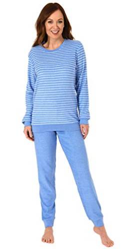 RELAX by Normann Wunderschöner Damen Frottee Pyjama mit Bündchen in Streifenoptik - 291 201 13 774, Farbe:hellblau, Größe2:40/42 von RELAX by Normann