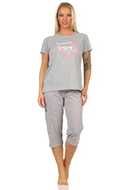 Sommerlicher Damen Kurzarm Capri Schlafanzug Pyjama mit Schmetterlingsmotiv, Farbe:grau, Größe:40-42 von RELAX by Normann