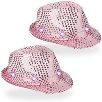 relaxdays Trilby Pailletten Hüte LED 2er Set Pink von RELAXDAYS