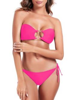 RELLECIGA Damen Bandeau Bikini Top Cutout Badeanzüge Brazilian Bikini Set, Knallpink (Hot Pink), Large von RELLECIGA