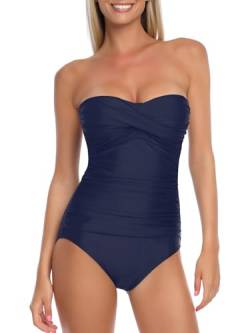 RELLECIGA Damen Bauchweg Bademode Trägerloser Einteiler Badeanzug für Damen, Marineblau, XX-Large von RELLECIGA