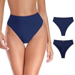 RELLECIGA Damen-Bikinihose mit hoher Taille, hoch geschnitten, Marineblau, XL von RELLECIGA