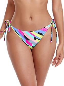 RELLECIGA Damen-Bikinihose mit seitlicher Schnürung, Neon gestreift, XX-Large von RELLECIGA
