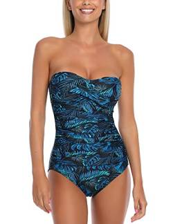 RELLECIGA Damen Klassisch Badeanzug, Blaues Blatt, S von RELLECIGA