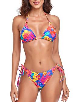 RELLECIGA Damen Triangel Bikini Set, Mehrfarbiges Blumenmuster, Medium von RELLECIGA