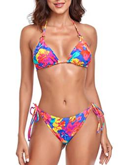 RELLECIGA Damen Triangel Bikini Set, Mehrfarbiges Blumenmuster, S von RELLECIGA