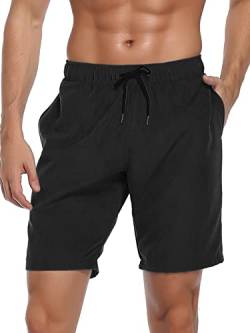 RELLECIGA Herren Badehose Quick Dry Boardshorts mit Taschen Badeanzüge, schwarz, L von RELLECIGA