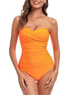 RELLECIGA Klassischer einteiliger Damen-Badeanzug, Orange, XL von RELLECIGA