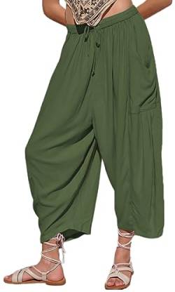 REOCHEL Damen Weite Bein Palazzo Harem Yogahose Casual Lose Strand Pilates Lounge Hose mit Taschen, Grün , M von REOCHEL