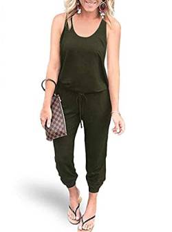 REORIA Damen Ärmellos Elastische Taille Jumpsuit mit Taschen Armeegrün L von REORIA