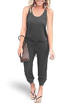 REORIA Damen Ärmellos Elastische Taille Jumpsuit mit Taschen Dunkelgrau XL von REORIA