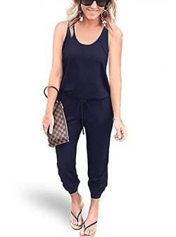 REORIA Damen Ärmellos Elastische Taille Jumpsuit mit Taschen Marineblau L von REORIA