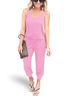 REORIA Damen Ärmellos Elastische Taille Jumpsuit mit Taschen Rosa XL von REORIA