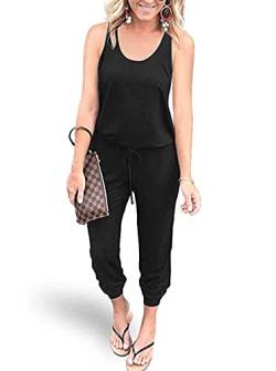 REORIA Damen Ärmellos Elastische Taille Jumpsuit mit Taschen Schwarz S von REORIA