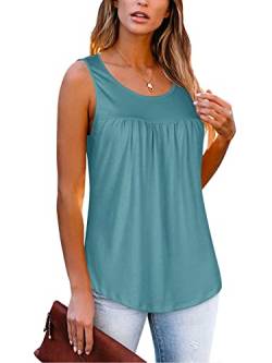 REORIA Damen Ärmellose Vest aktive und lässige Tops mit leichte Rüschen Cyan-Blau XL von REORIA