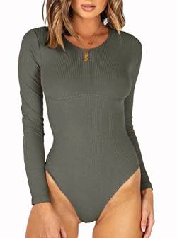 REORIA Damen Bodies Elegant Sexy Body Rundhalsausschnitt langarm gerippten Bodysuits Overalls Dunkelgrau L von REORIA