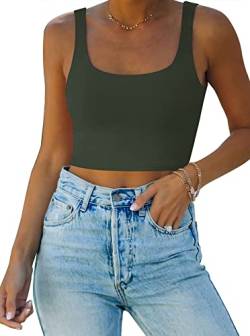 REORIA Damen Crop Top elegant Corset Top Neckholder Top Aesthetic Sport Sommer Tops Grau Grün L von REORIA