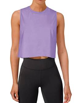 REORIA Damen Crop Tops Workout Tops Lose Ärmellose Cropped Muscle Tank Open Back Shirts Violett M von REORIA