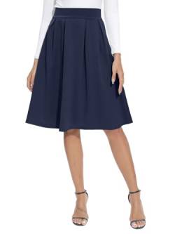 REORIA Damen Rock Faltenrock Klassischer Einfarbiger Plisseerock Knielanges Skirt Röcke Strickrock Tennisrock Marineblau S von REORIA