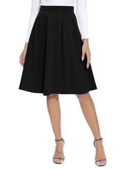 REORIA Damen Rock Faltenrock Klassischer Einfarbiger Plisseerock Knielanges Skirt Röcke Strickrock Tennisrock Schwarz XL von REORIA