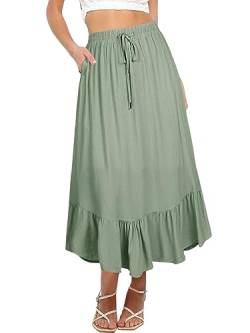 REORIA Damen Röcke Elastische Maxiröcke mit hoher Taille für Damen Lange Röcke mit Taschen Grün Grau M von REORIA