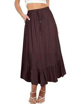 REORIA Damen Röcke Elastische Maxiröcke mit hoher Taille für Damen Lange Röcke mit Taschen Kaffee L von REORIA