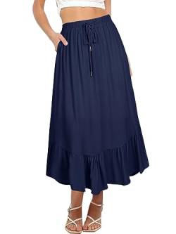 REORIA Damen Röcke Elastische Maxiröcke mit hoher Taille für Damen Lange Röcke mit Taschen Marineblau M von REORIA