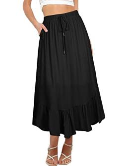 REORIA Damen Röcke Elastische Maxiröcke mit hoher Taille für Damen Lange Röcke mit Taschen Schwarz M von REORIA