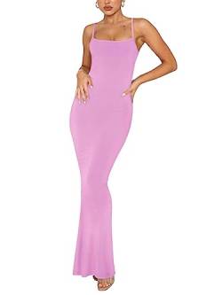 REORIA Damen Sexy Lounge Slip Langes Kleid Elegantes Hochzeitsgast ärmelloses rückenfreies Geripptes figurbetontes Maxikleid Blütenblatt XL von REORIA