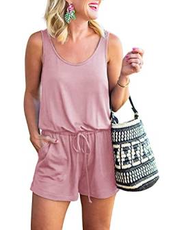 REORIA Damen Sommer Lose V-Ausschnitt Spaghettiträger Kurz Jumpsuit Rosa S von REORIA