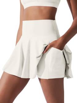 REORIA Damen Sport Tennis Mini Rock Faltenröcke Ausgestellte Röcke Hohe Taille A-Linie Schule Tanz Skort mit Shorts-Futter Weiß S von REORIA