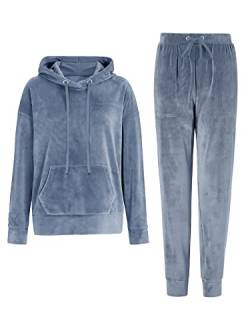 REORIA Damen Tracksuit Set Langarm Hoodie Jogger Rundhalsausschnitt Zweiteiliges Outfit Trainingsanzug Blau M von REORIA