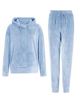 REORIA Damen Tracksuit Set Langarm Hoodie Jogger Rundhalsausschnitt Zweiteiliges Outfit Trainingsanzug Hellblau M von REORIA