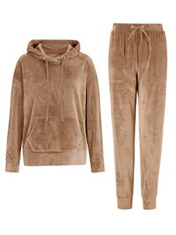 REORIA Damen Tracksuit Set Langarm Hoodie Jogger Rundhalsausschnitt Zweiteiliges Outfit Trainingsanzug Khaki XL von REORIA