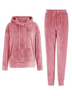 REORIA Damen Tracksuit Set Langarm Hoodie Jogger Rundhalsausschnitt Zweiteiliges Outfit Trainingsanzug Rosa L von REORIA