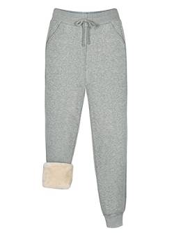 REORIA Damen Warme Hose für den Winter Dickes Sherpa-Futter athletischer Jogger Fleece-Futter Jogginghose mit Taschen Light Grau M von REORIA