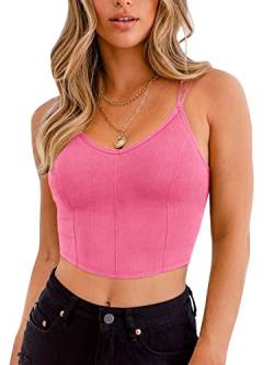 REORIA Frauen Sexy V-Ausschnitt Bustiers Spaghettiträger Korsetts Crop Tops Camisoles Weste BHs Rosa XL von REORIA