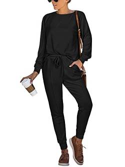 REORIA Women’s Casual 2 Piece Outfits Long Sleeve Top And Bottom Jogger Sets Sweatsuits Tracksuit Black L von REORIA