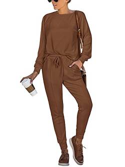 REORIA Women’s Casual 2 Piece Outfits Long Sleeve Top And Bottom Jogger Sets Sweatsuits Tracksuit Brown L von REORIA