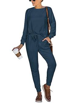 REORIA Women’s Casual 2 Piece Outfits Long Sleeve Top And Bottom Jogger Sets Sweatsuits Tracksuit Navy Blue S von REORIA