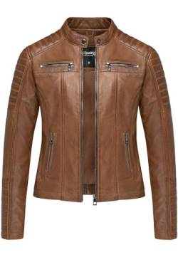 REPUBLIX Damen Echtleder Jacke Biker Zipper Lederjacke RJ-8002 Cognac XXL von REPUBLIX