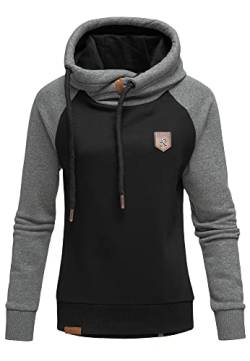 REPUBLIX Damen Kapuzenpullover Sweatjacke Pullover Hoodie Sweatshirt RD-003 Schwarz/Anthrazit L von REPUBLIX