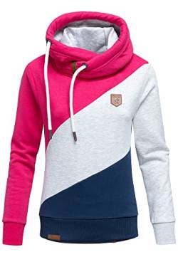 REPUBLIX Damen Kapuzenpullover Sweatjacke Pullover Hoodie Sweatshirt RD-008 Fuchsia/Hellgrau Melange/Navyblau M von REPUBLIX