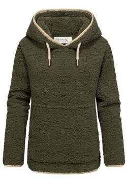 REPUBLIX Damen Teddy Kapuzenpullover Sweatjacke Plüsch Hoodie Pullover Jacke RD-010 Khaki L von REPUBLIX