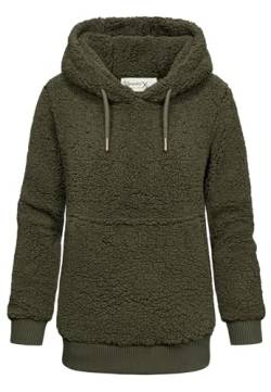 REPUBLIX Damen Teddy Kapuzenpullover Sweatjacke Plüsch Hoodie Pullover Jacke RD-011 Khaki L von REPUBLIX