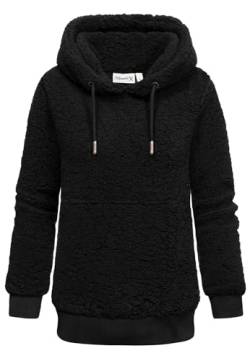 REPUBLIX Damen Teddy Kapuzenpullover Sweatjacke Plüsch Hoodie Pullover Jacke RD-011 Schwarz XS von REPUBLIX