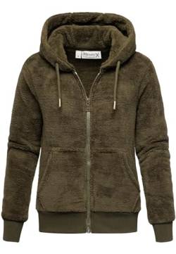 REPUBLIX Damen Teddy Sweatjacke Plüsch Hoodie Pullover Zipper Jacke RD-015 Khaki XS von REPUBLIX